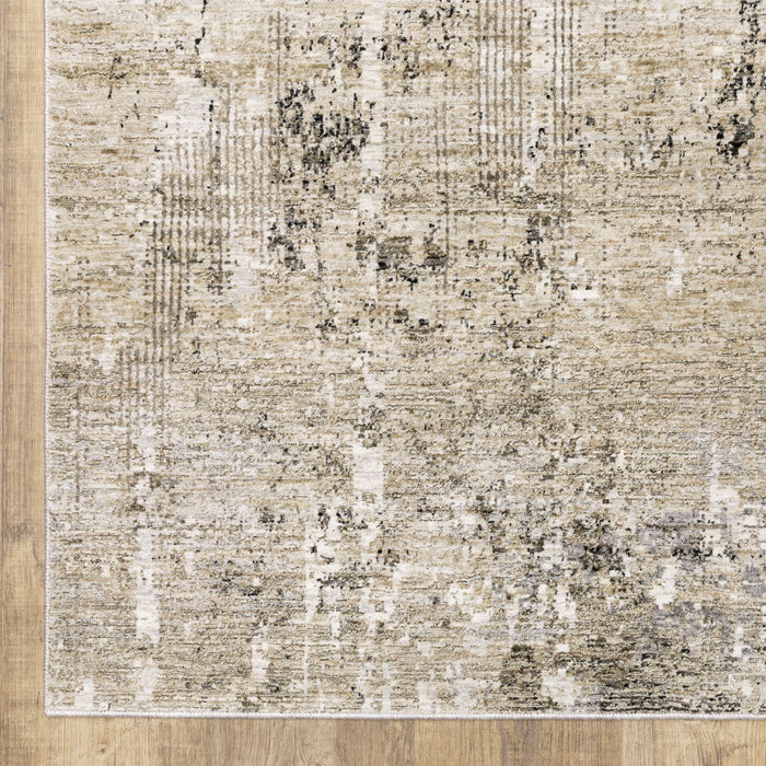 9.8' x 12.9' Abstract Power Loom Stain Resistant Area Rug - Beige Grey Ivory Tan And Brown