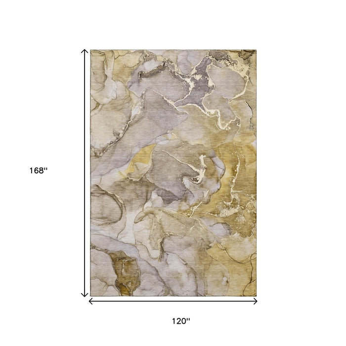 10' X 14' Abstract Washable Area Rug With UV Protection (646506) - Taupe / Gold / Gray