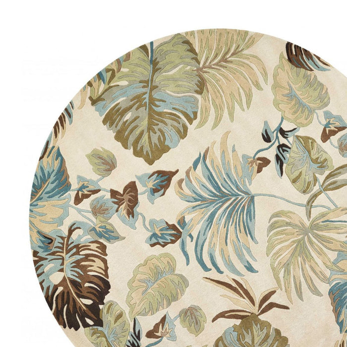 7' Round Wool Area Rug - Ivory Or Blue