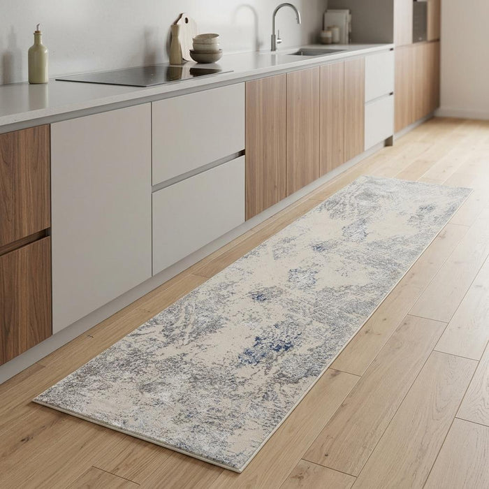 8' Abstract Non Skid Runner Rug (552480) - Ivory / Blue / Gray