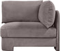 Velvet upholstered corner chair by Meridian Furniture, stationary design with plush fabric and modern corner style.