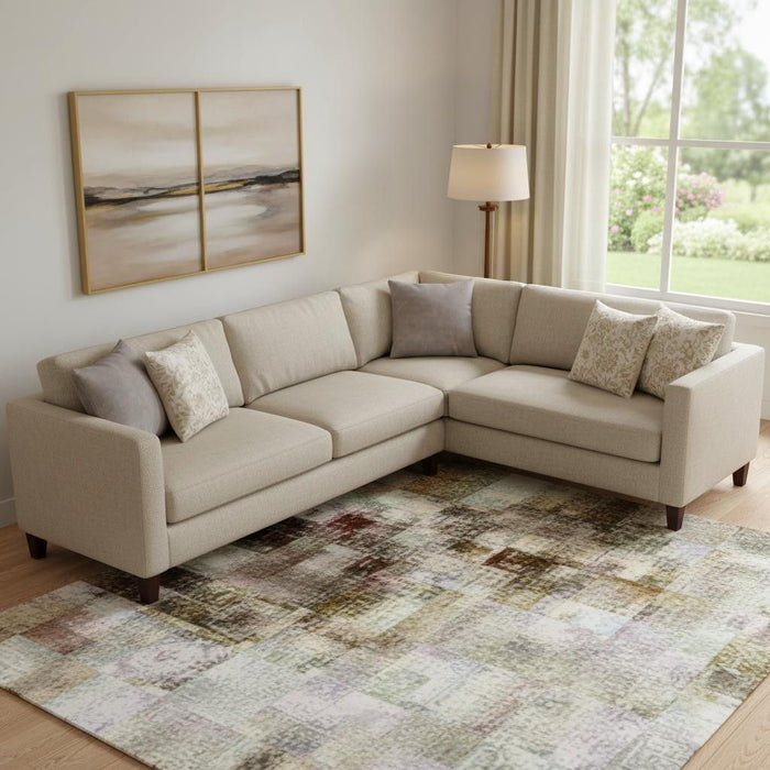 10' X 14' Abstract Washable Area Rug With UV Protection (707617) - Taupe / Beige