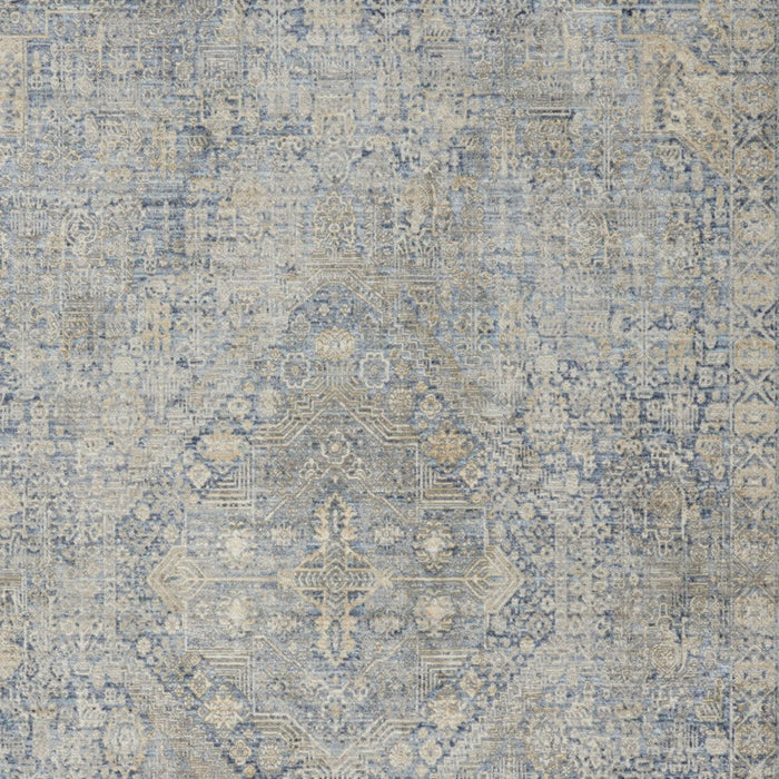 5' X 8' Floral Non Skid Area Rug With Fringe (550253) - Blue / Ivory