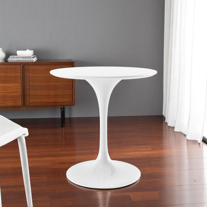 32" Rounded Fiberglass And Metal Pedestal Base Dining Table - White