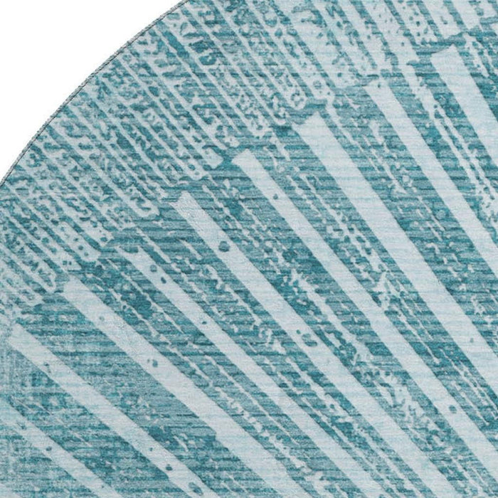 8' Geometric Washable Round Rug With UV Protection (648355) - Teal / Ivory