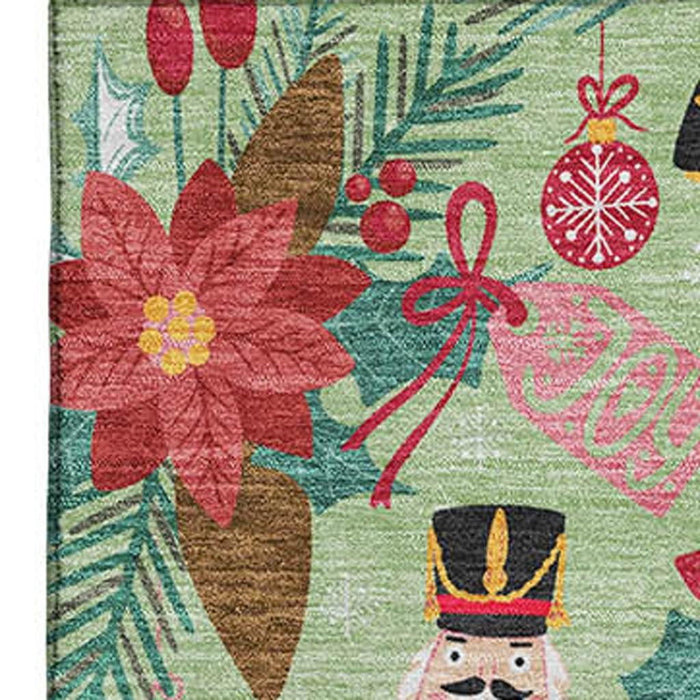 10' X 14' Abstract Geometric Washable Area Rug With UV Protection (702014) - Artichoke Green / Red / Black