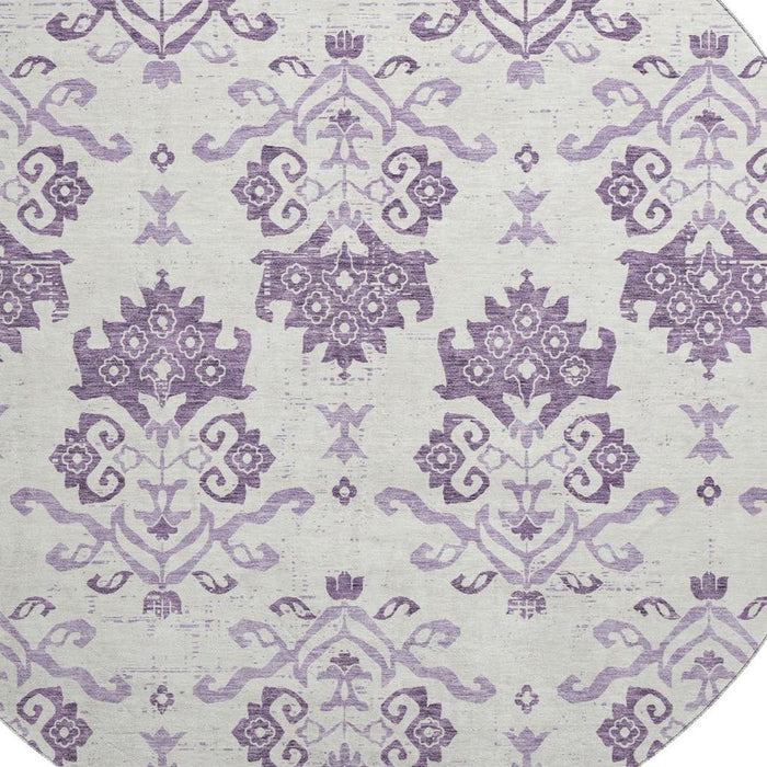8' Medallion Washable Round Rug With UV Protection - Purple / Ivory