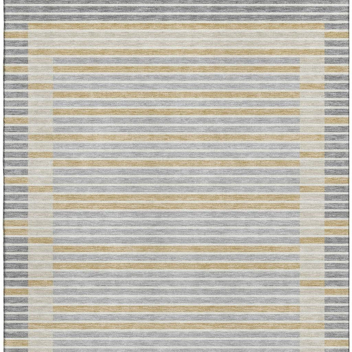 10' X 14' Striped Washable Area Rug With UV Protection (693468) - Gray / Gold / Silver