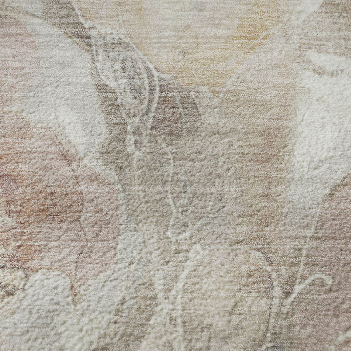 10' X 14' Floral Washable Area Rug With UV Protection (706091) - Taupe / Beige / Ivory