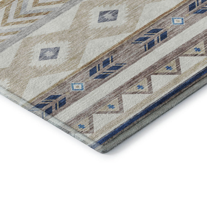 8' Geometric Washable Round Rug With UV Protection - Taupe