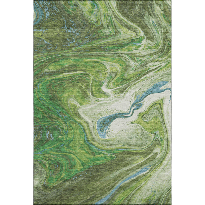 10' X 14' Abstract Washable Area Rug With UV Protection (683111) - Green / Blue / Ivory