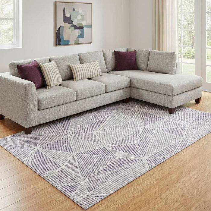 10' X 14' Geometric Washable Area Rug With UV Protection (651983) - Purple / Silver