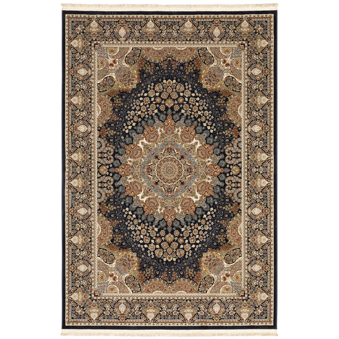 7' X 10' Medallion Area Rug With Fringe - Navy Blue