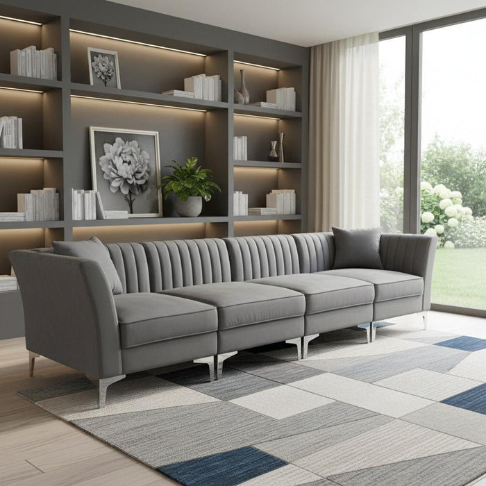 Velvet Sofa Toss Pillows With Silver Legs - Gray