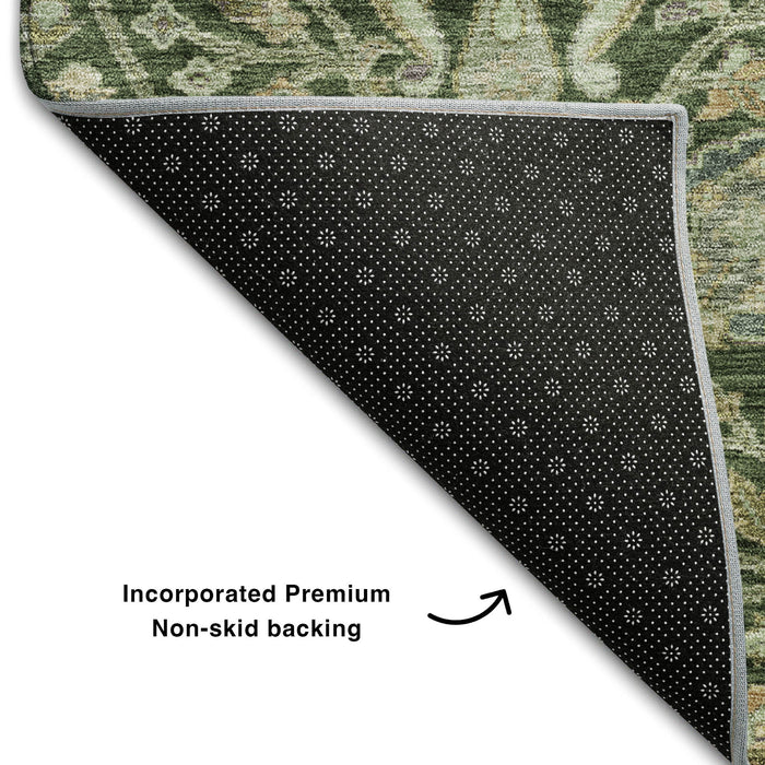 10' X 14' Floral Washable Area Rug With UV Protection (684022) - Green / Beige