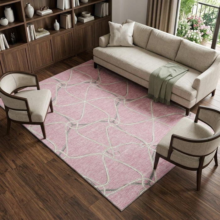 10' X 14' Geometric Washable Area Rug With UV Protection (675396) - Pink / Ivory / Gray
