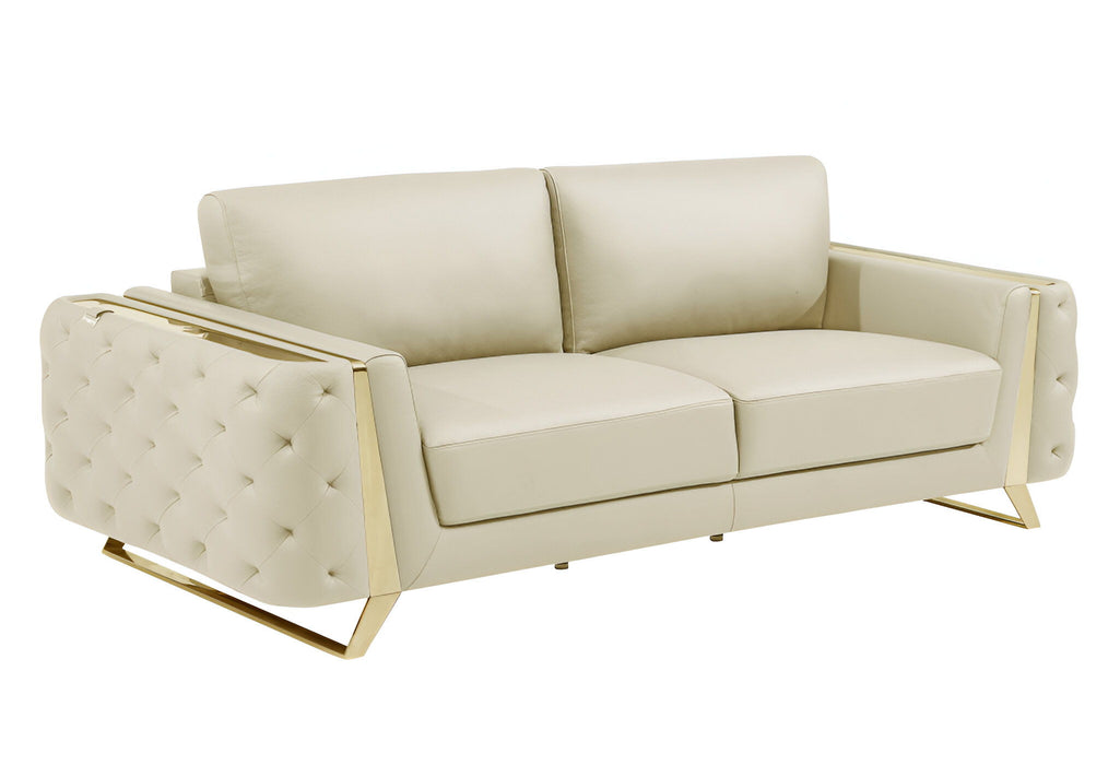 Italian Leather Sofa With Silver Legs - Beige