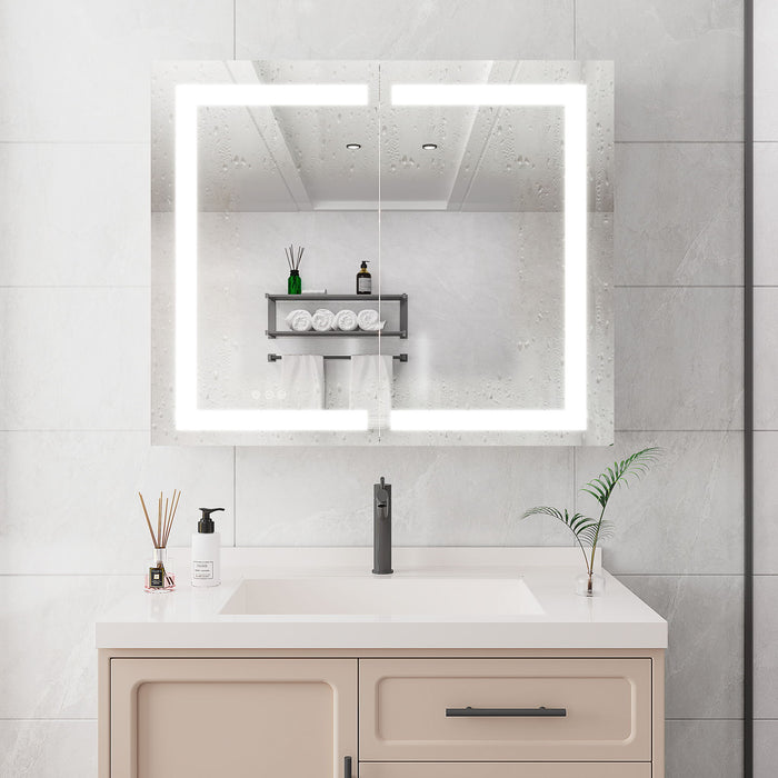 Giga medicine cabinet with LED vanity mirror, anti-fog, waterproof, dimmable touch switch, sleek bathroom storage solution