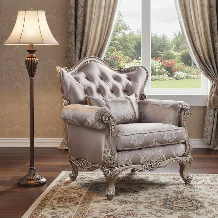 Fabric Floral Tufted Arm Chair - Champagne