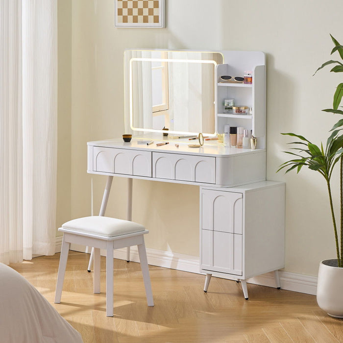 Wood Mirrored Four Drawer Vanity Table Lights - White