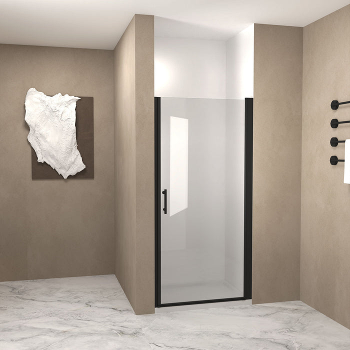 Giga shower door with glass panels and explosion-proof safety film, featuring sleek design and secure, durable construction.