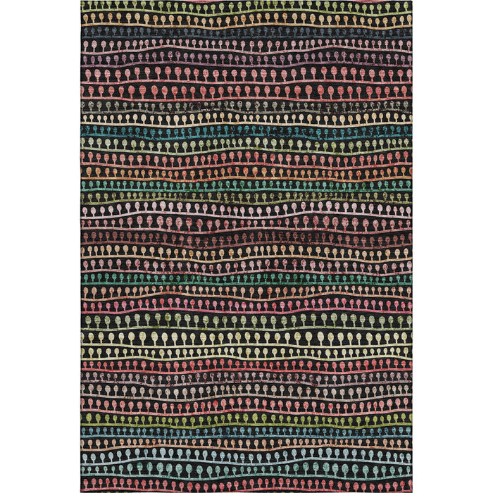 10' X 14' Striped Washable Area Rug With UV Protection - Black And Red