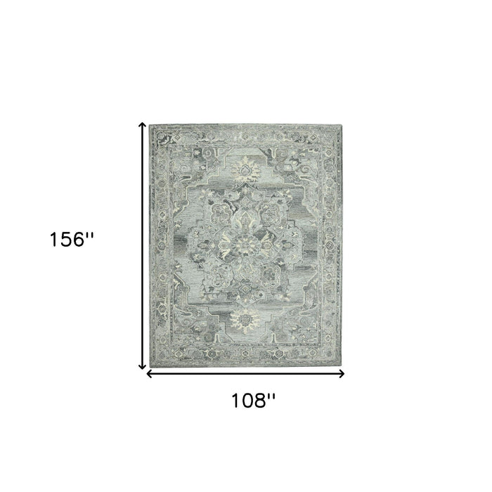 9' X 13' Wool Oriental Hand Tufted Area Rug - Gray