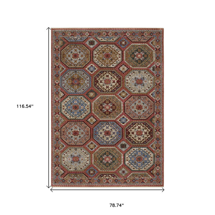 7' X 10' Medallion Area Rug With Fringe - Pink And Red