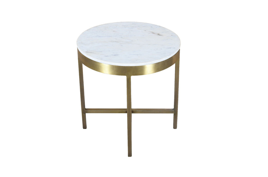 20" Marble And Iron Round Cross Legs End Table - Brass