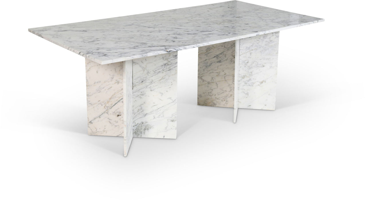 Verona dining table by Meridian Furniture, showcasing a modern wooden table with sleek legs and a smooth tabletop in a contemporary design.