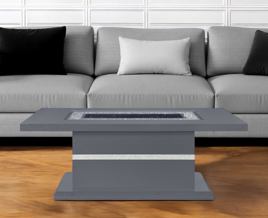 52" Wood And Faux Crystal Pedestal Coffee Table - Gray