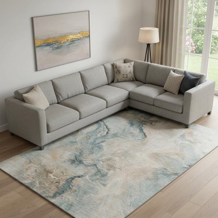 10' X 14' Abstract Washable Area Rug With UV Protection (697031) - Teal / Peach / Ivory