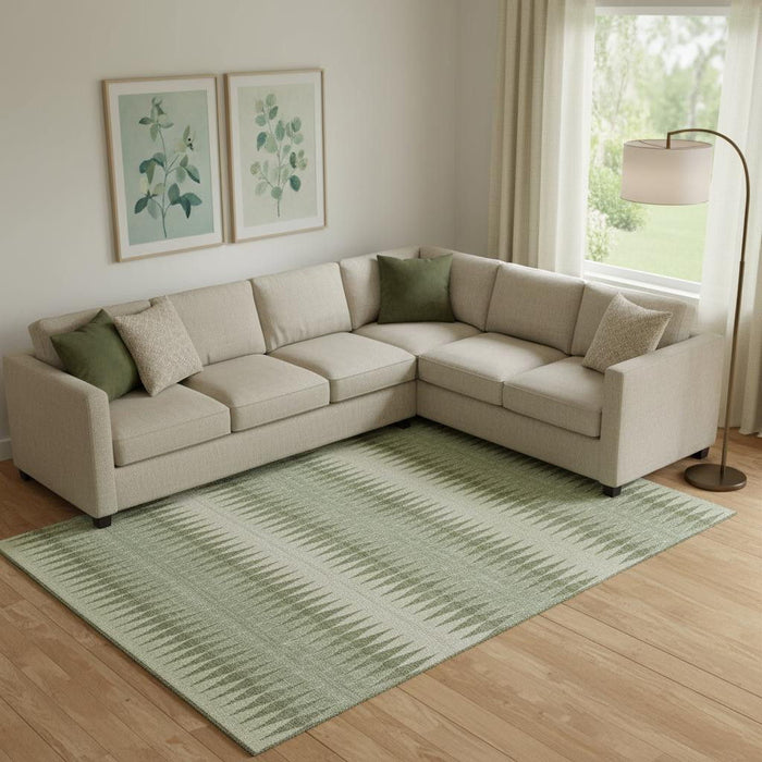 10' X 14' Striped Washable Area Rug With UV Protection (668946) - Artichoke Green / Beige