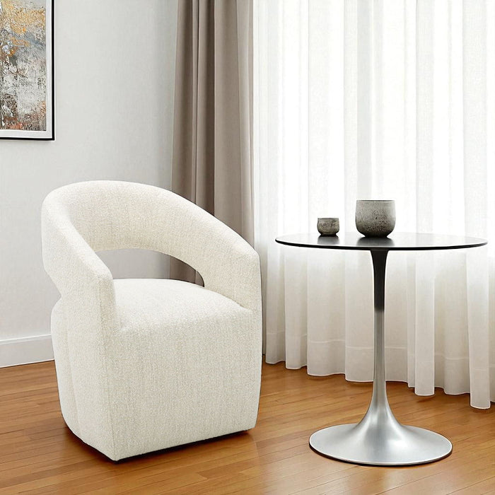 Upholstered Fabric Open Back Dining Arm Chair - White