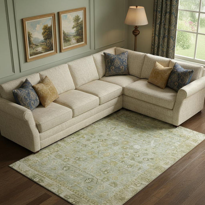 10' X 14' Oriental Washable Area Rug With UV Protection (700907) - Sage / Ivory