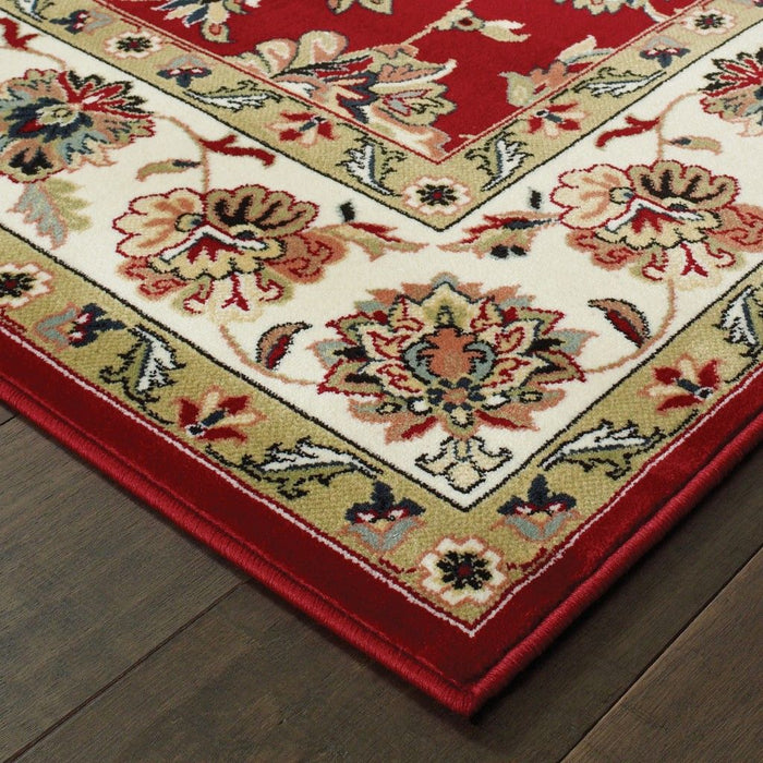 7' x 10' Machine Woven Floral Oriental Indoor Area Rug - Red Ivory