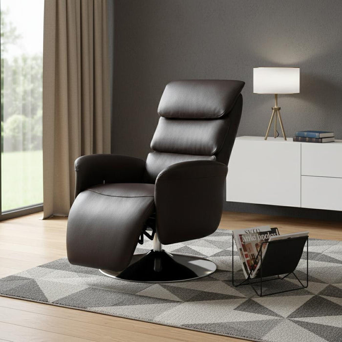 Tufted Genuine Leather Power Swivel Recliner (730550) - Brown