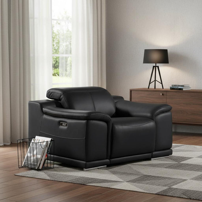 Genuine Leather Wall Hugger Power Recliner With USB - Black