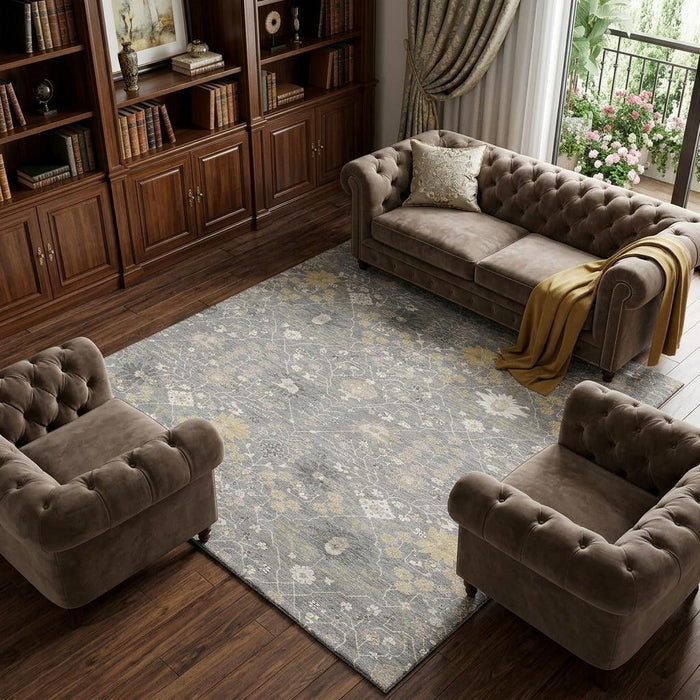 10' X 14' Oriental Washable Area Rug With UV Protection (679210) - Gray / Ivory / Beige