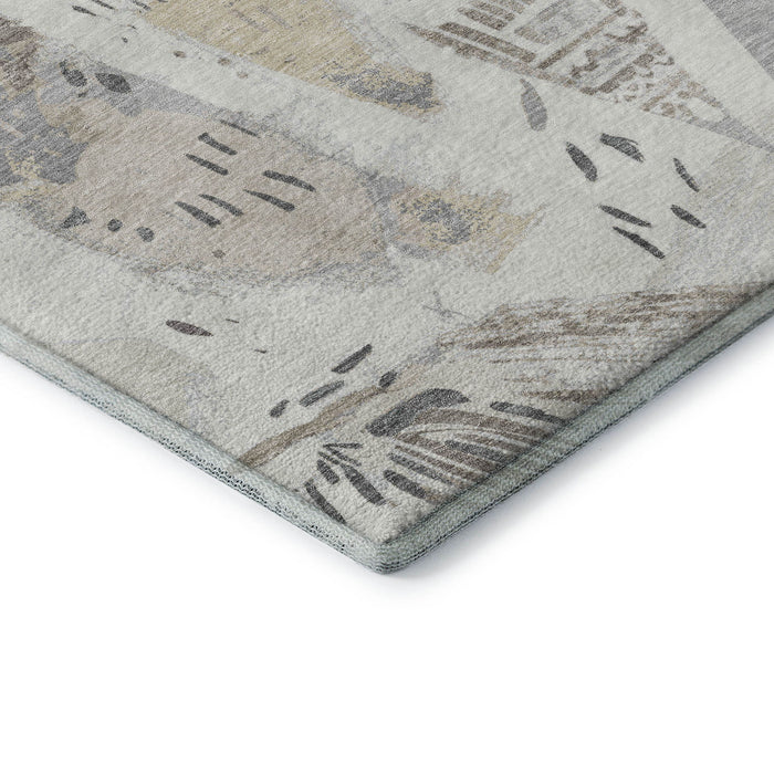 10' X 14' Geometric Washable Area Rug With UV Protection (694520) - Linen / Ivory / Gray