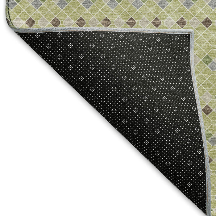 10' X 14' Striped Washable Area Rug With UV Protection (693510) - Artichoke Green / Gray / Silver