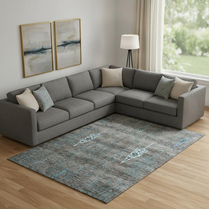 10' X 14' Floral Washable Area Rug With UV Protection (708193) - Brown / Blue