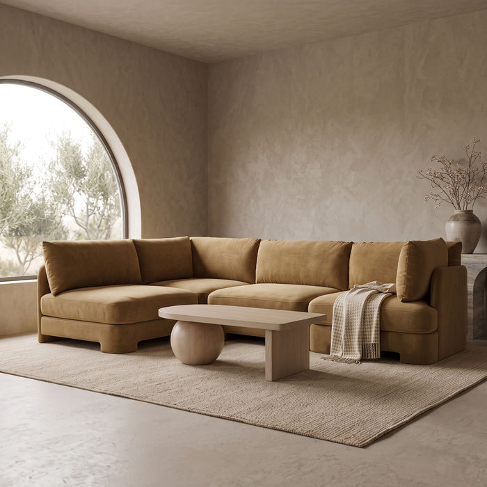 Meridian Furniture Hammond velvet performance fabric 4-piece armless sectional sofa with modern design and plush upholstery.