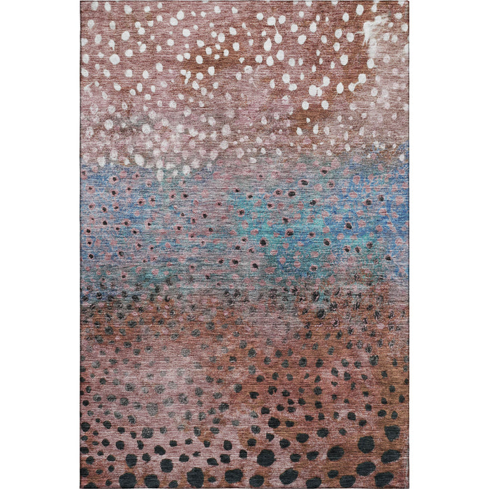 10' X 14' Polka Dot Washable Area Rug With UV Protection (683662) - Rust / Teal / Ivory