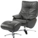 Black genuine leather tufted recliner and ottoman by HomeRoots, featuring manual swivel and plush cushioning.