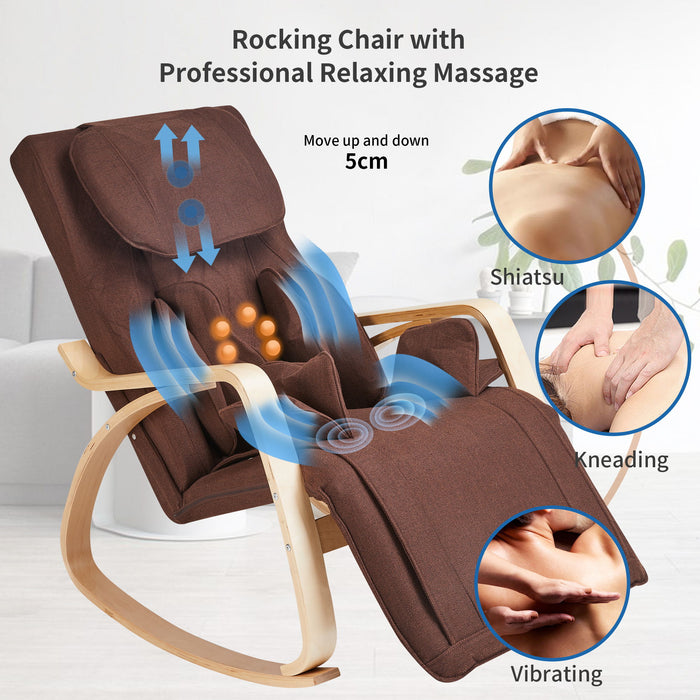Giga brown rocking chair with full massage function, air pressure comfort, plush cushion, and relaxing lounge design.