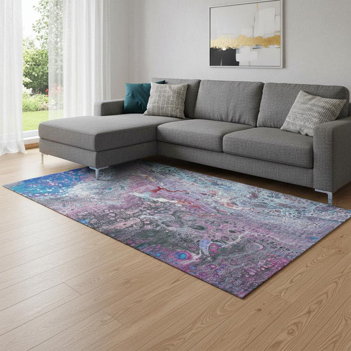 9' X 12' Abstract Washable Area Rug With UV Protection (650421) - Blue / Pink / Purple