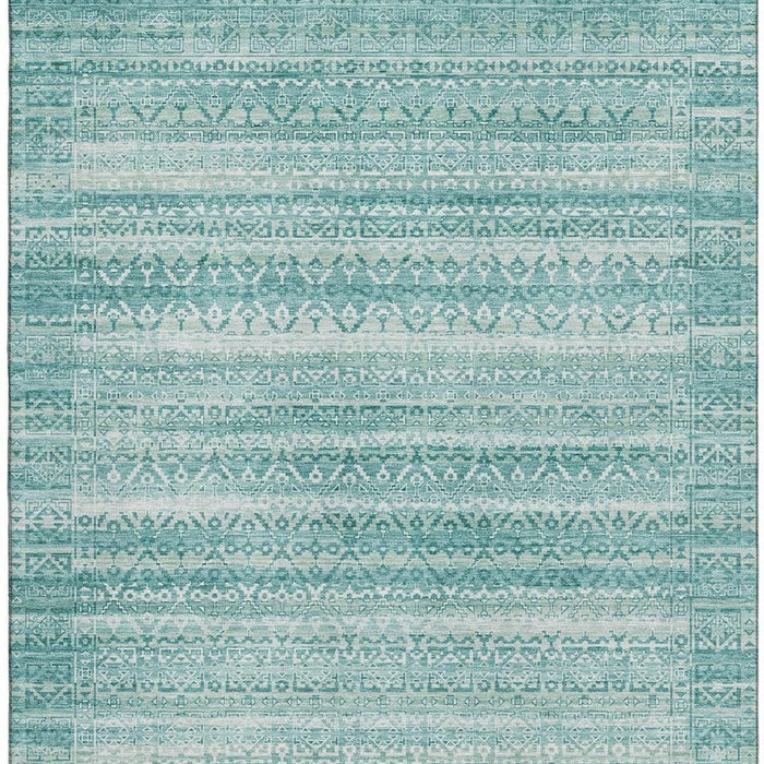10' X 14' Striped Washable Area Rug With UV Protection (717815) - Aqua / Ivory