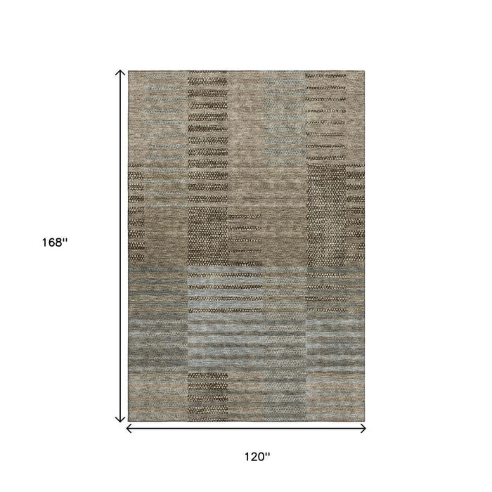 10' X 14' Striped Washable Area Rug With UV Protection (675678) - Taupe / Beige / Gray