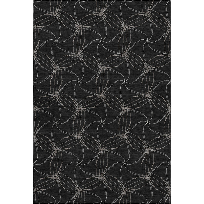 10' X 14' Geometric Washable Area Rug With UV Protection (676554) - Black / Ivory